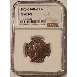 Great Britain Elizabeth II 1953 1/2 Penny PF65 BN NGC Low Proof Mintage